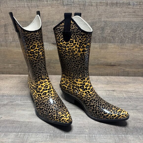 Corkys Western Leopard Print Rubber Rain Boots Women's Size 10 - Picture 5 of 6